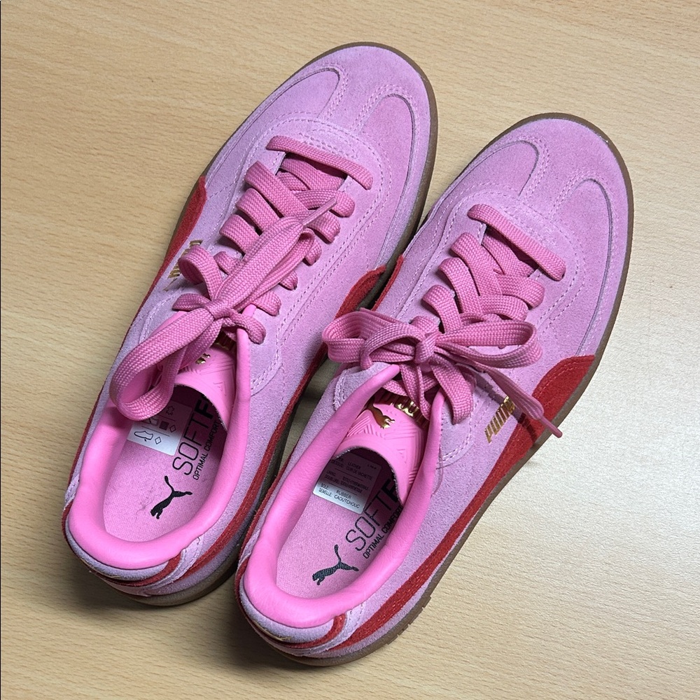 Kid’s Puma Pink and Red Suede Sneakers